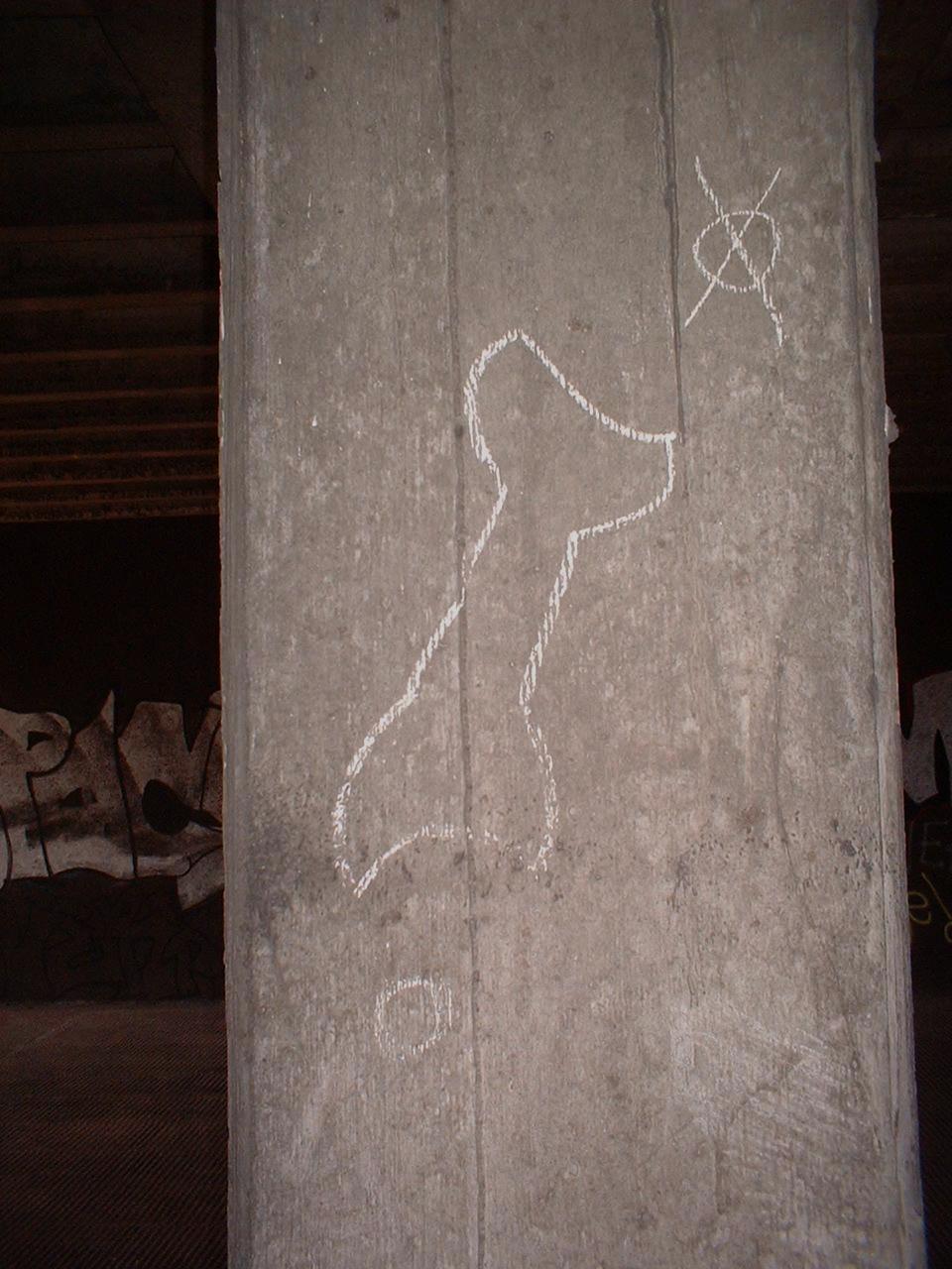 Chalk graffiti street art, Bristol, United Kingdom (UK).