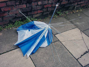 blue white broken umbrella
