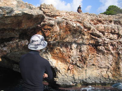 deep water soloing dws majorca cala sa nau kate rich