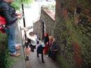 wall ascent via pole queue, with porn