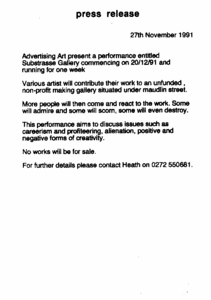 substrasse gallery press release