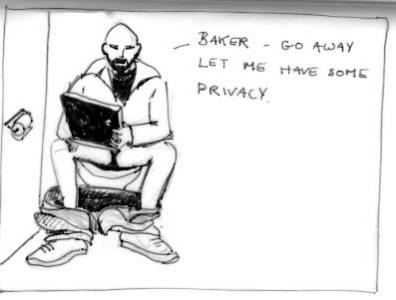 heath bunting sitting on toilet privacy rachel baker